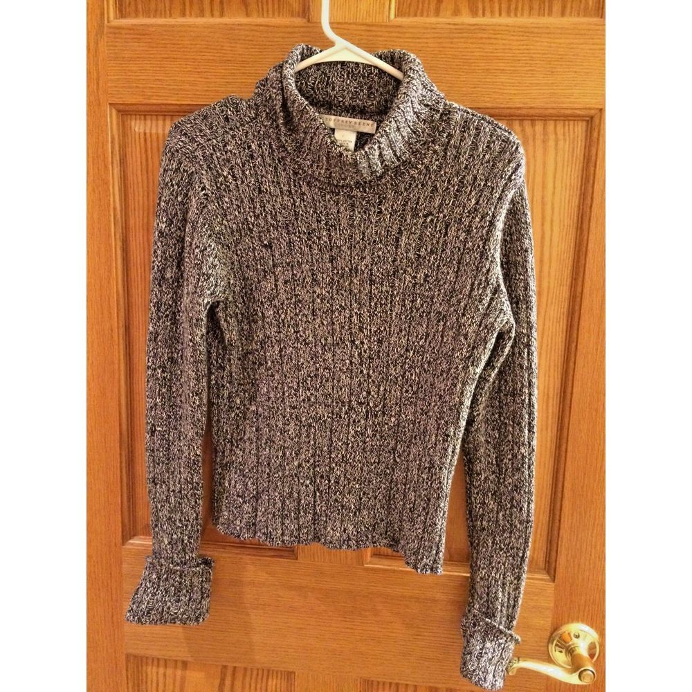GEOFFREY BEAN SPORT WHITE AND‎ BLACK TURTLENECK SWEATER WOMENS SZ L Chunky